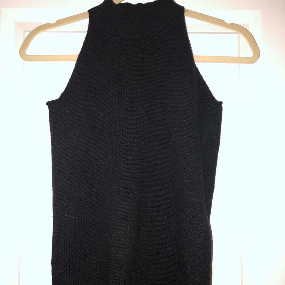 Black knit mock neck tank top
